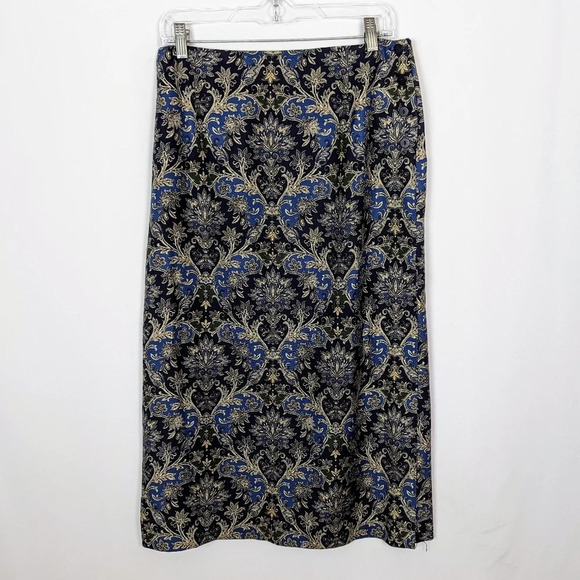 Vintage Y2K 90s Talbots 12 P Damascus Floral Paisley Silk Wool Blend Maxi Skirt - Picture 1 of 9